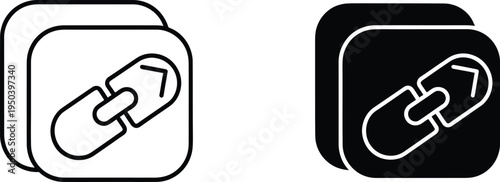 Two folder icons with chain link symbol for attachment or hyperlink concept on transparent background