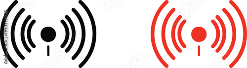 Wifi signal icon black and red versions radiating waves on transparent background
