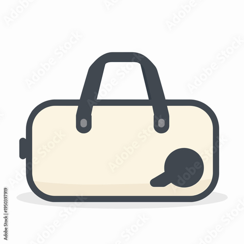 Minimalist cream and charcoal grey gym bag for fitness and sports, flat vector illustration of a single athletic duffel bag for gym workouts, health and exercise concept, isolated on white background.