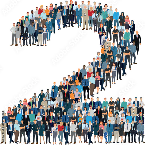 Illustration vectorielle représentant le chiffre 2 de l’alphabet constituée d’une foule de personnages d’âge, de races et de sexes différents. Employés d'une entreprise, salariés ou cadres.