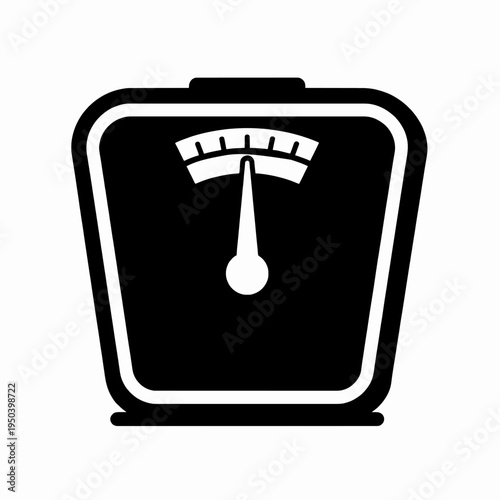 Minimalist black flat vector illustration of a single vintage bathroom scale isolated on a white background, symbolizing weight loss, fitness tracking, and healthy lifestyle concepts.