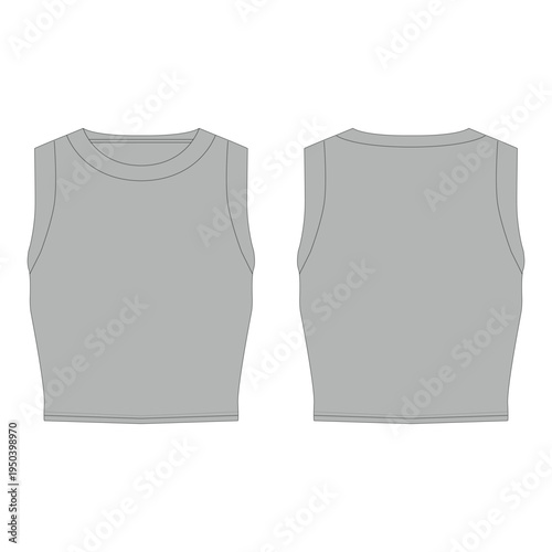 Crop Tank Top Blank Mockup Front and Back View Vector Fashion Illustration for Tech Pack and Women's Apparel Design