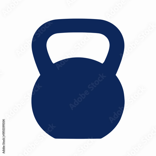A single dark navy blue kettlebell icon for fitness and strength training, minimalist flat vector illustration of gym equipment for weightlifting and workout concepts, isolated on white.