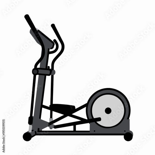 Minimalist flat vector illustration of a modern elliptical cross trainer machine for home gym fitness and cardio workout, isolated on white background