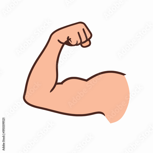 Powerful adult White man flexing a strong bulging bicep muscle at the gym, flat vector illustration representing fitness, strength, and bodybuilding success, isolated design for health concepts.