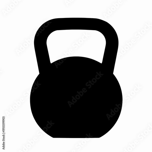 Single minimalist black kettlebell flat vector illustration for strength training and fitness, heavy weight equipment icon for gym workouts and bodybuilding, isolated on white background.