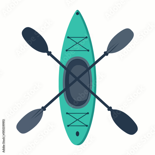 Single modern recreational kayak with a double-ended paddle icon in a clean flat vector illustration style, isolated on white background for water sports, fitness, and outdoor adventure concepts