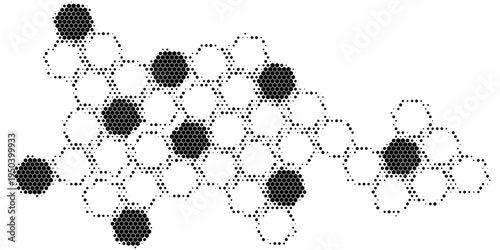 Black and white abstract halftone pattern with hexagon shape for sporty and modern background. Vector Format Illustration