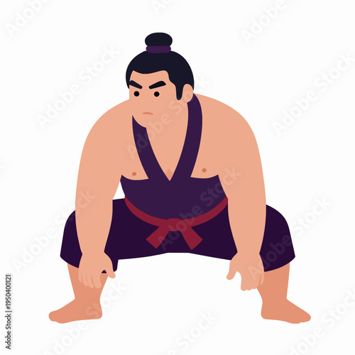 Strong Japanese Sumo Wrestler Performing Shiko Stance in Traditional Mawashi, Adult Asian Male Athlete Practicing Martial Arts Indoors, Professional Sumo Training Concept with Minimalist Style
