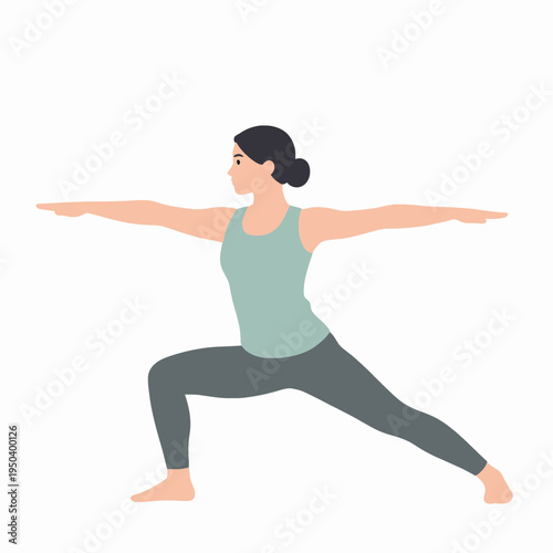 Canvas Print Flat vector illustration of an adult East Asian woman in her 30s practicing a wa