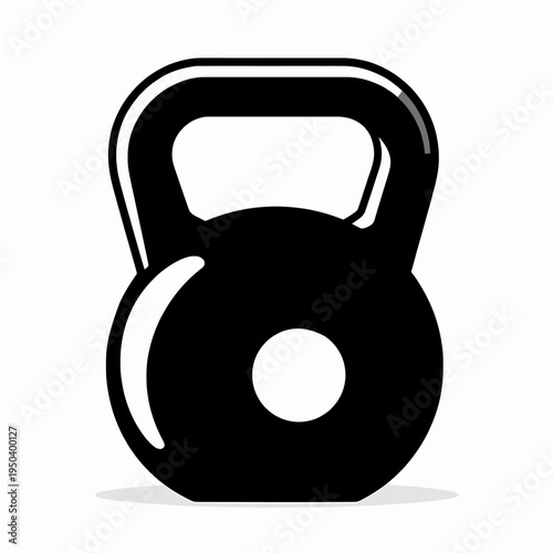 Minimalist Black and White Flat Vector Illustration of a Single Heavy Kettlebell for Strength Training and Fitness Exercises in a Gym, Isolated on a White Background, Bold Graphic Style