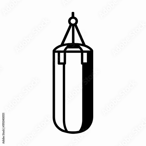 A single minimalist flat vector illustration of a professional black speed bag hanging for boxing and MMA training, isolated on a white background, symbolizing fitness