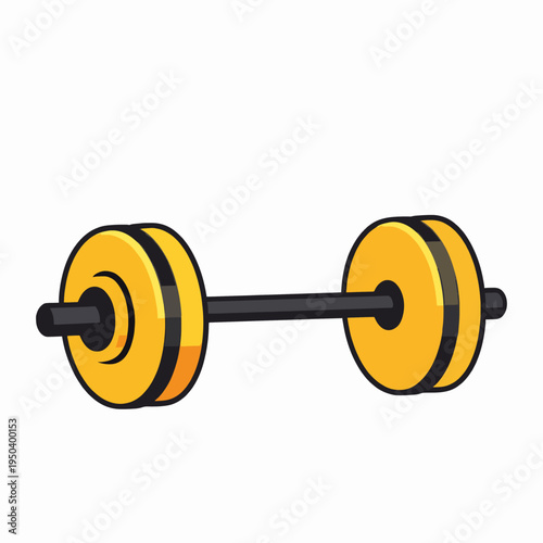 A single heavy steel barbell with circular weight plates for professional weightlifting and strength training, gym equipment for bodybuilding and fitness, isolated on white background.