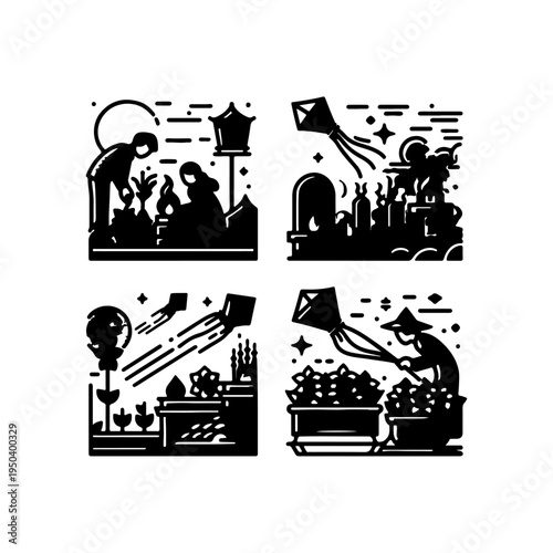 People Placing Flowers on Ancestral Graves Icon – Qingming Festival China