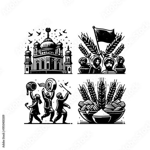 Sikh Temple with Nishan Sahib Flag Icon – Vaisakhi Celebration