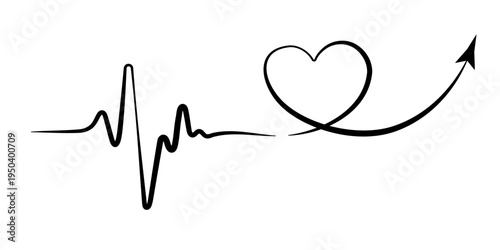 Cardiogram heartbeat pulse and heart shape with rising arrow vector