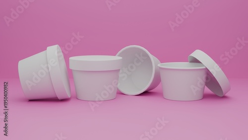 Ice Cream Cup Mockup Collection on Pink Background, Blank Food Container Template for Dessert Packaging Branding