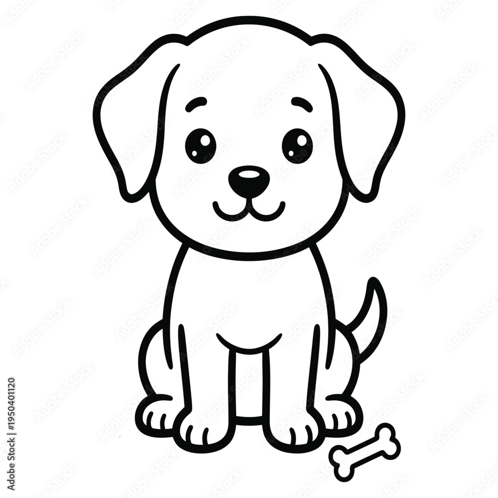 Obraz premium A cute cartoon illustration of a happy brown puppy and a cheerful cat sitting together as domestic pets, isolated on a white background in a fun vector art style