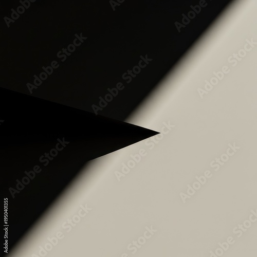 Minimalist abstract background showcasing a deep, dark shadow slice cutting across a pale, empty surface, defining negative space, strip, negative space, design