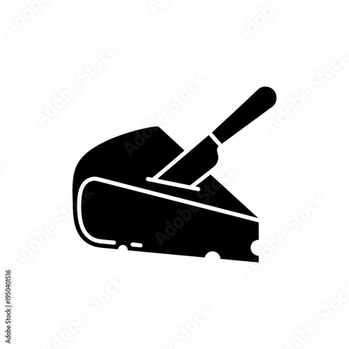 black solid silhouette icon of cheese wedge with knife