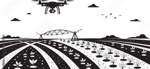 Futuristic Agricultural Landscape with Drone Overhead
