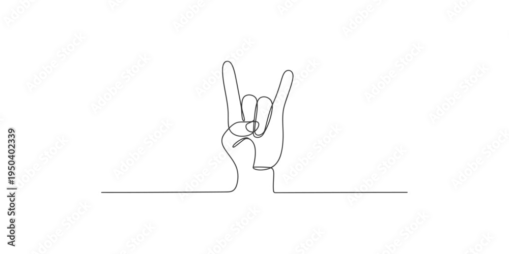 Obraz premium Continuous line drawing of a hand making the rock on sign gesture one minimalist art