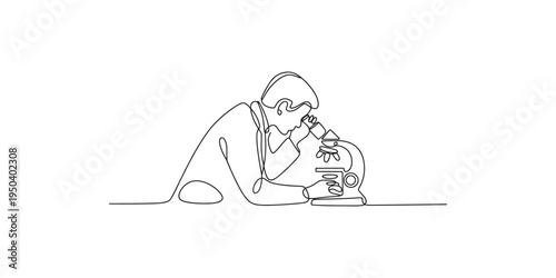 Continuous line drawing of a scientist using a microscope lab laboratory science research biological biology