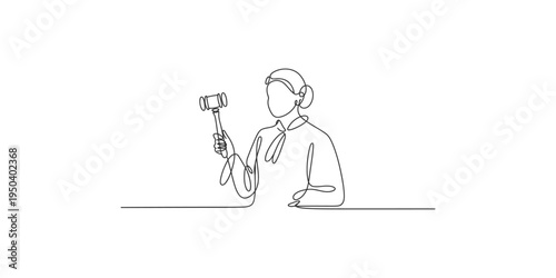 Man holding a gavel in a one line drawing style continuous single art male person