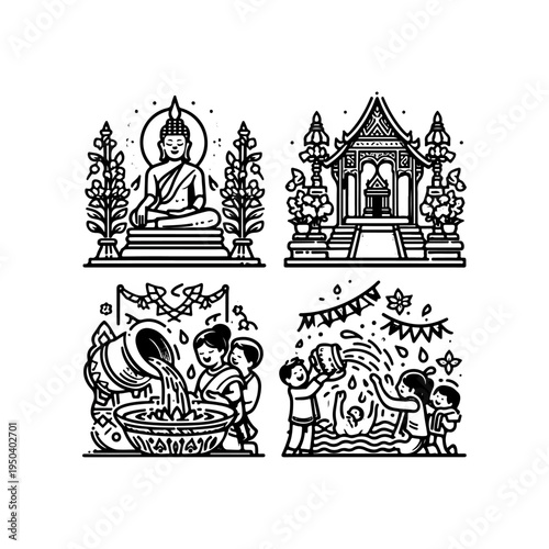 Temple Decorations with Flags Icon – Pi Mai Lao New Year