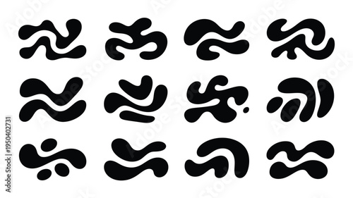 Abstract fluid wave silhouettes in black on white background for design and artistic projects