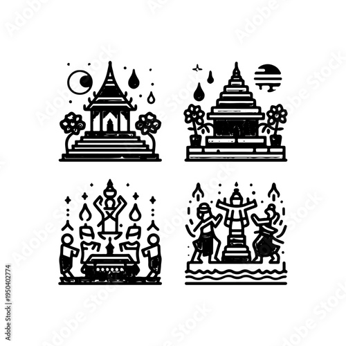 Decorated Festival Stage with Flowers Icon – Thingyan Celebration
