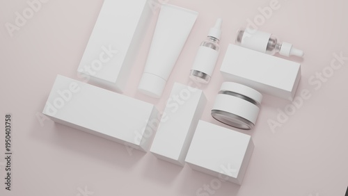 Cosmetic Packaging Mockup Set with Cream Jar and Dropper Bottle on Minimal Background, Clean 3D Render Template for Skincare Brand Presentation