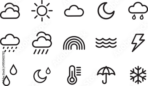 Weather icons set with various symbols for forecast and conditions  meteorology signs
