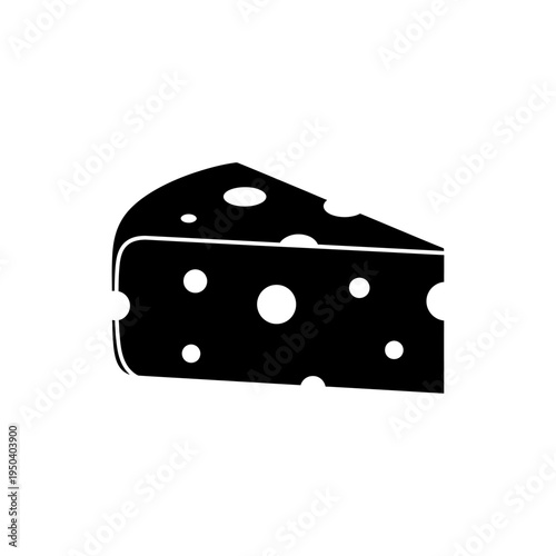 black solid silhouette icon of a slice of swiss cheese with holes