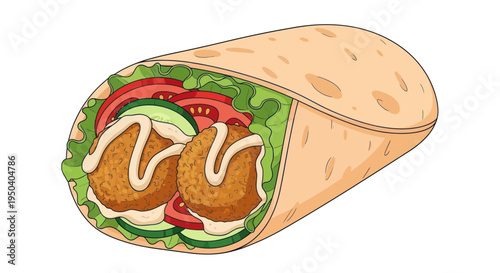 Delicious Falafel Wrap with Fresh Vegetables and Sauce