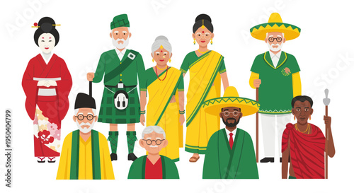 Diverse Seniors in Traditional Cultural Attire Group Portrait