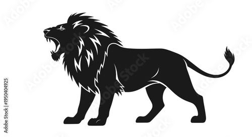 Roaring Black Lion Silhouette - Powerful King of the Jungle Graphic