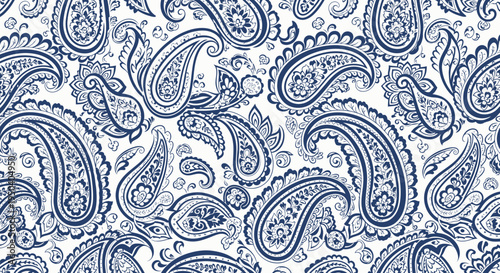 Seamless Paisley Pattern - Blue and White Traditional Fabric Design