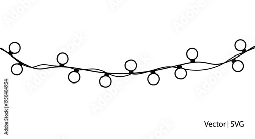 Simple String Lights Vector Graphic, Decorative Bulb Garland, Minimalist Illustration