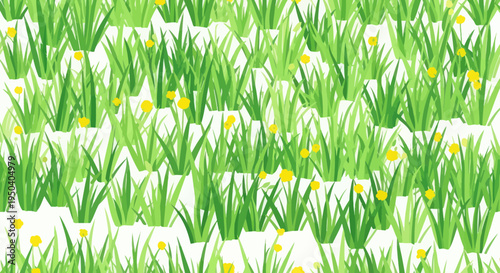 Vibrant Green Grass Field with Yellow Wildflowers - Abstract Nature Pattern