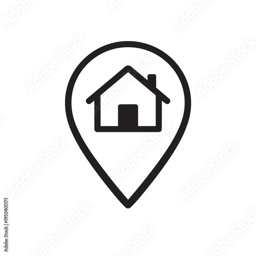 Home location pin line icon for property address and real estate mapping