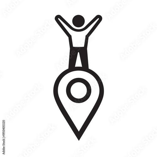 Person at destination line icon for travel success and arrival point