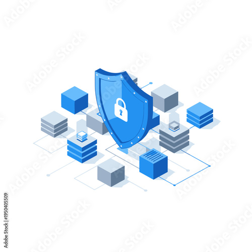 Cybersecurity Shield Protecting Data Servers and Network Infrastructure.