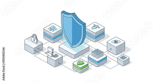 Cybersecurity Shield Protecting Digital Data and Network Infrastructure.