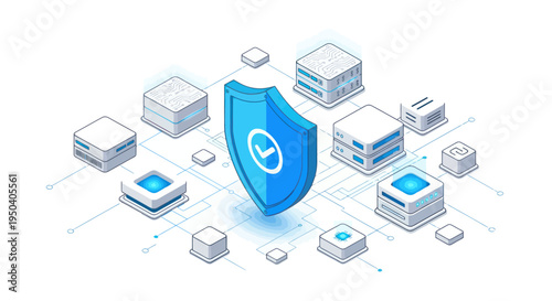 Cybersecurity Shield Protecting Digital Data and Network Servers.