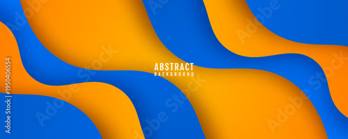 Blue orange abstract background overlap layer on bright space with flowing waves effect decoration. Modern graphic design element cutout style concept for web, art, flyer, card, or brochure cover