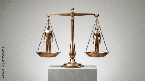 Gender equality balance scale with male and female figures  