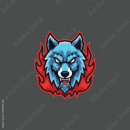 Furious Blue Wolf Head Illustration.
