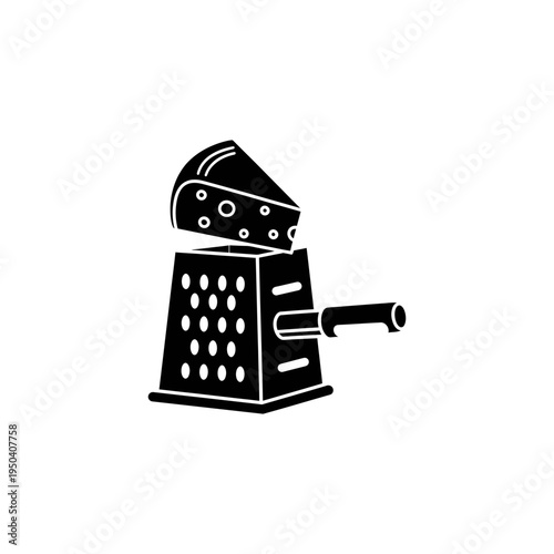black solid silhouette icon of cheese grater with cheese piece