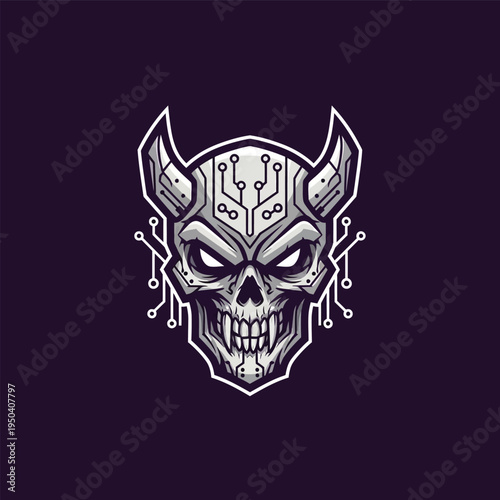 Cyber Skull with Horns and Circuits.